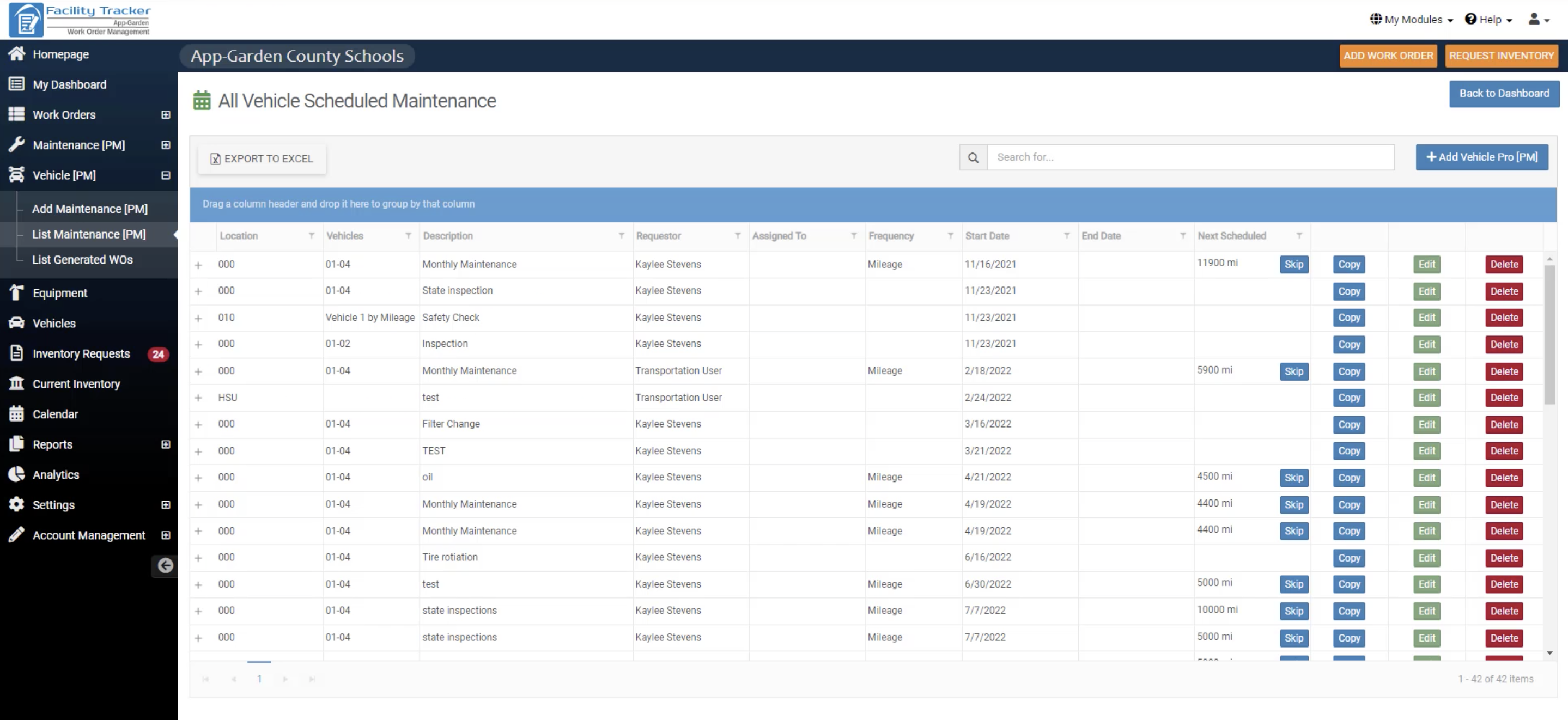 Use fleet maintenance for vehicle scheduled maintenance interface screenshot. Use fleet maintenance for vehicle scheduled maintenance interface screenshot.